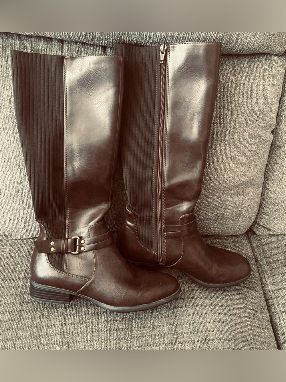 LifeStride X-Anita Brown Tall Shaft Riding Boots Block Heel Size 7